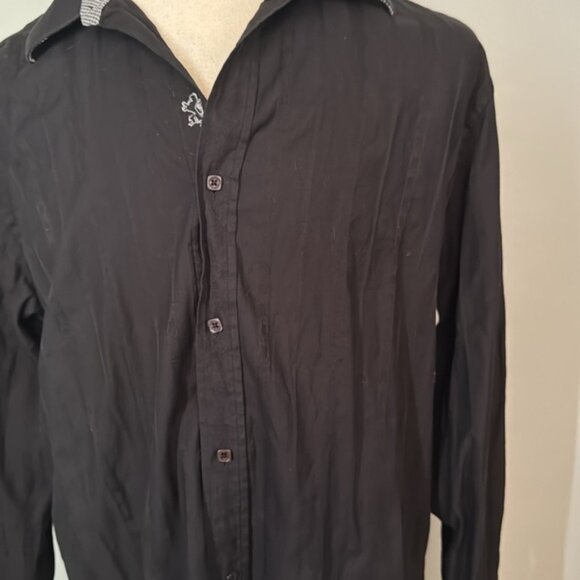 Bugatchi Extra Large Black Striped Casual Shirt - Picture 2 of 7